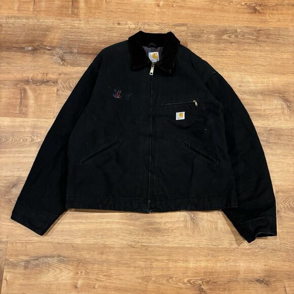 Vintage Carhartt Detroit Jacket J001 BLK Blanket Lined Canvas USA Black Mens XL - Picture 1 of 8